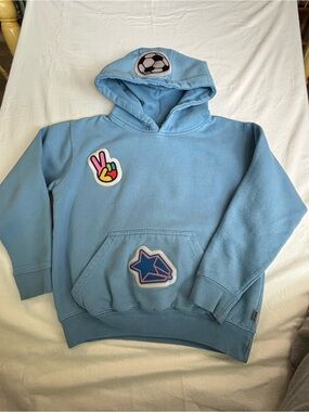BROdenimLight Blue Kids Hoodie with Sport & Star Patches